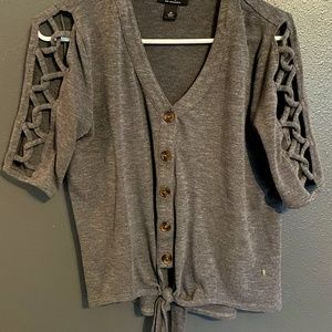 Button Down Tie Front Strappy Tee